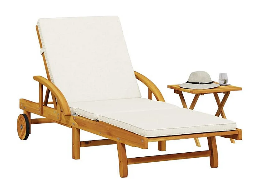 Chaise longue avec coussin et table bois d'acacia massif