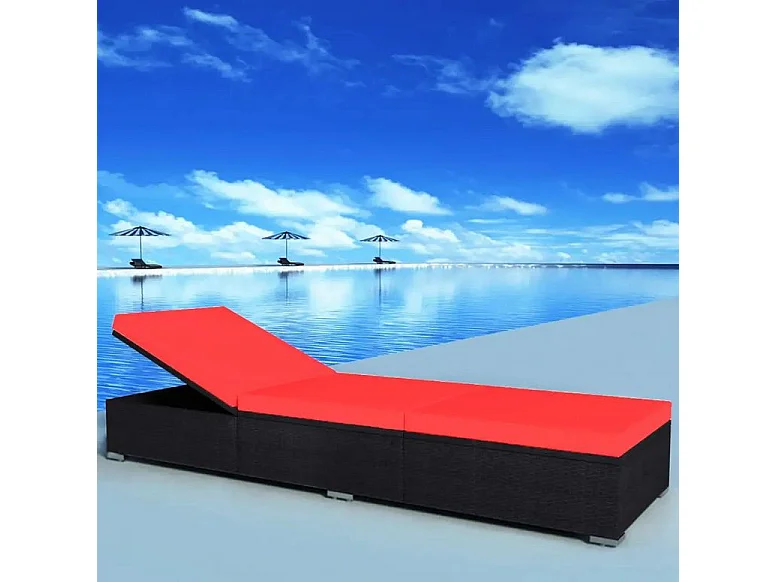 Chaise longue polyester rouge et résine noire Imia