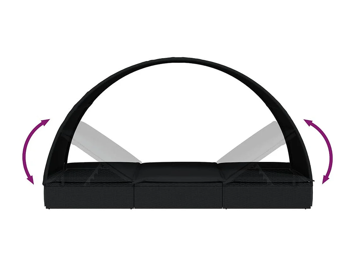 Transat 2 places avec toit rond noir 211x112x140