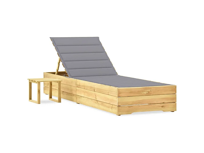 Chaise longue de jardin avec table et coussin Pin imprégné 22