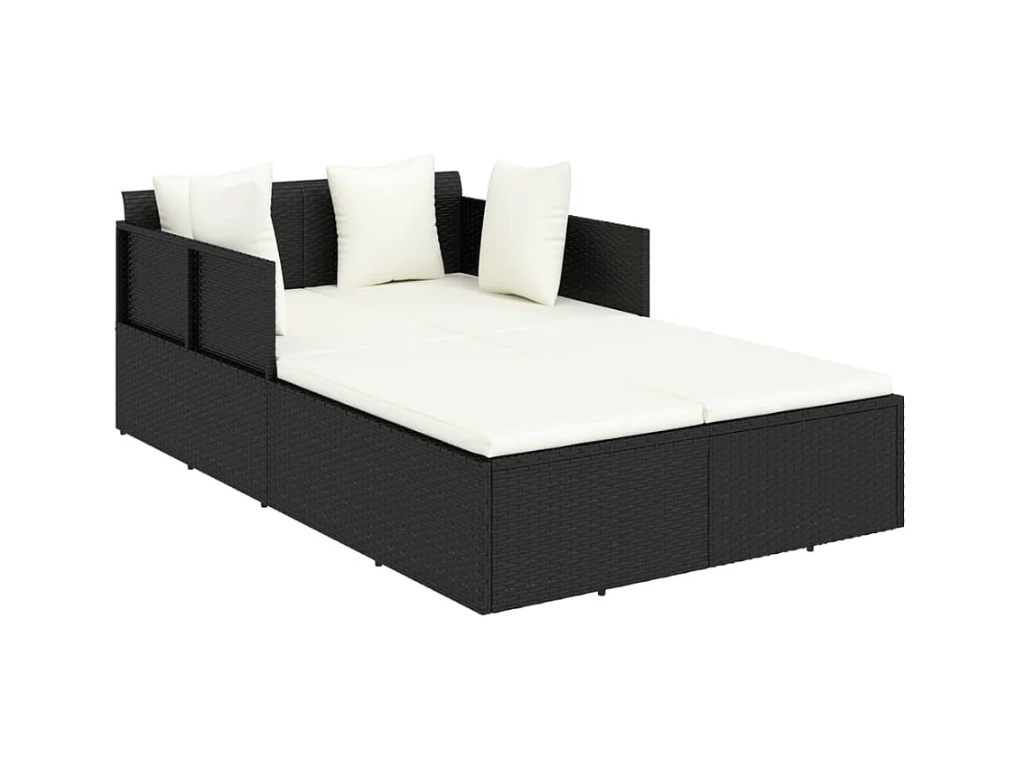 Chaise longue avec coussins noir 182x118x63 résine tressée