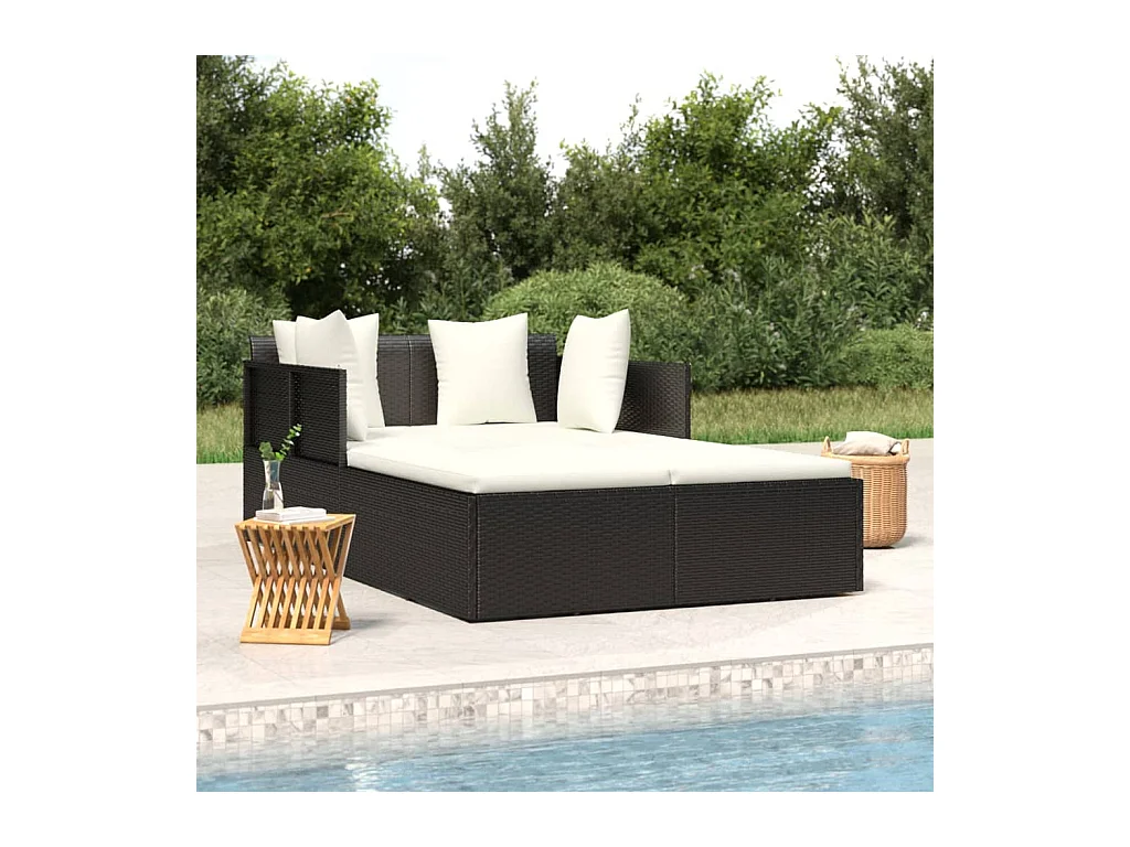 Chaise longue avec coussins noir 182x118x63 résine tressée