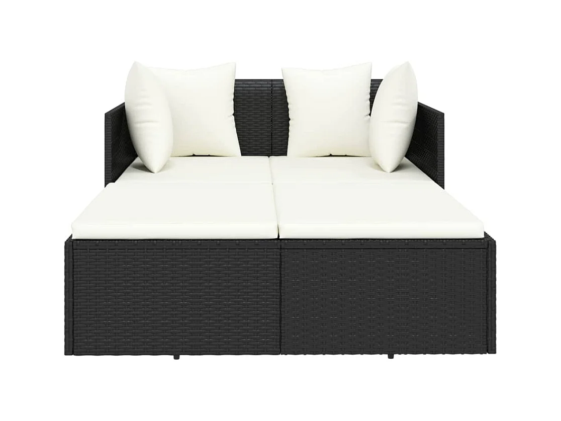 Chaise longue avec coussins noir 182x118x63 résine tressée