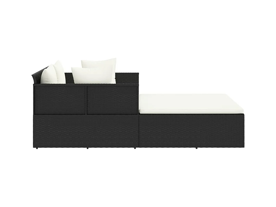 Chaise longue avec coussins noir 182x118x63 résine tressée
