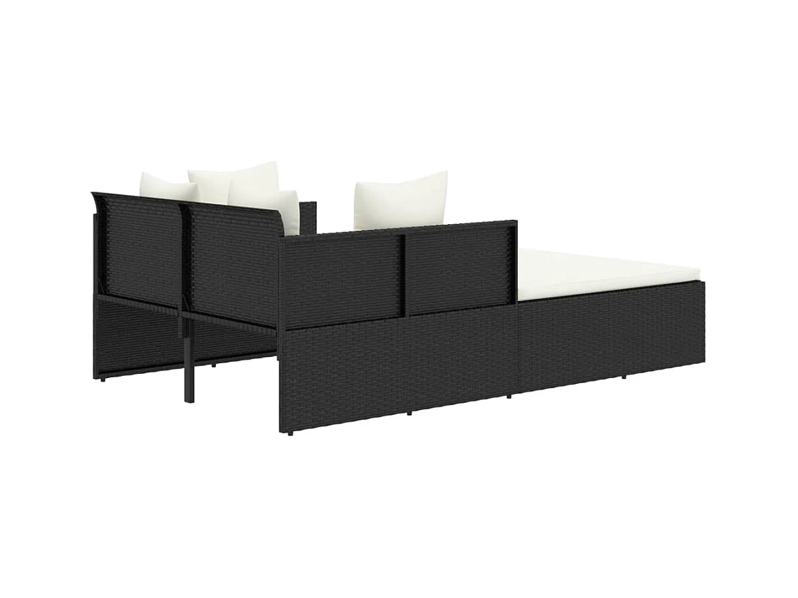 Chaise longue avec coussins noir 182x118x63 résine tressée