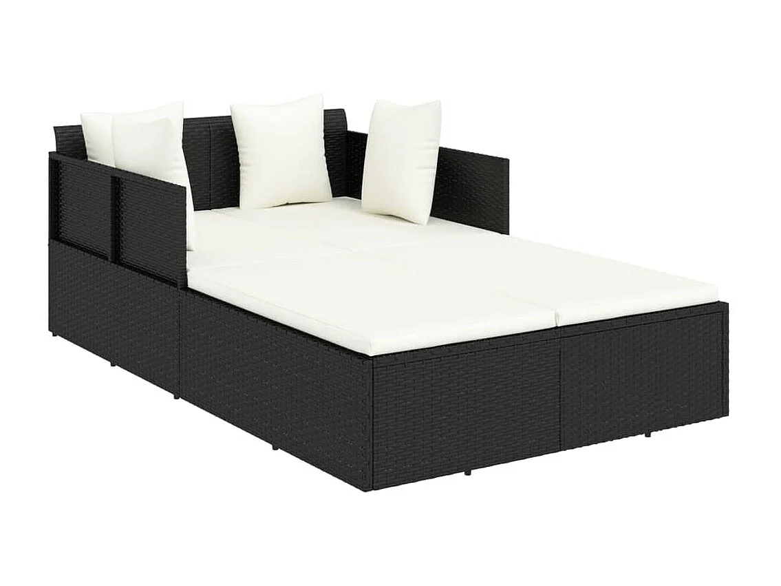 Chaise longue avec coussins noir 182x118x63 résine tressée