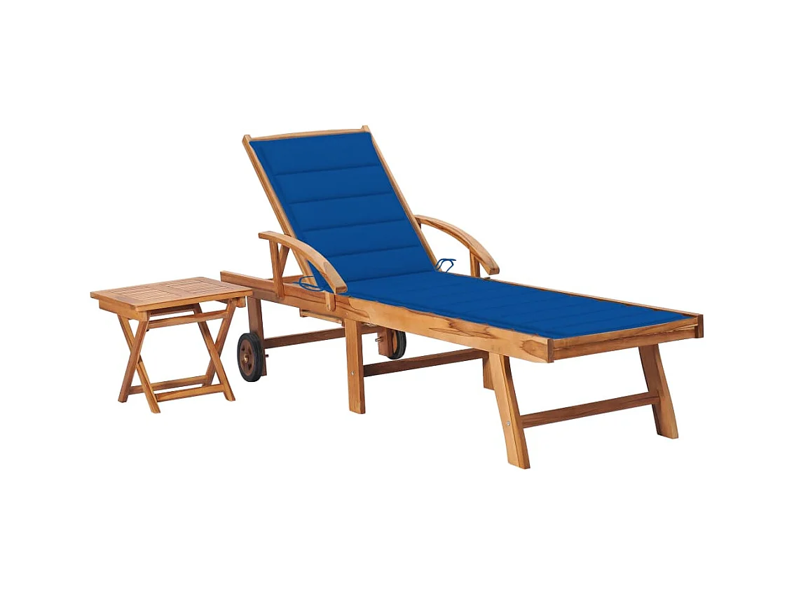 Chaise longue avec table et coussin Bois de teck solide 8