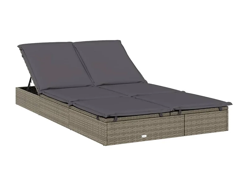 Chaise longue à 2 places avec coussins gris résine tressée