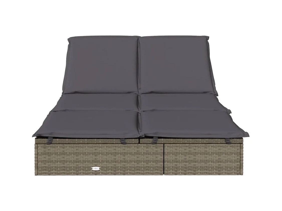 Chaise longue à 2 places avec coussins gris résine tressée