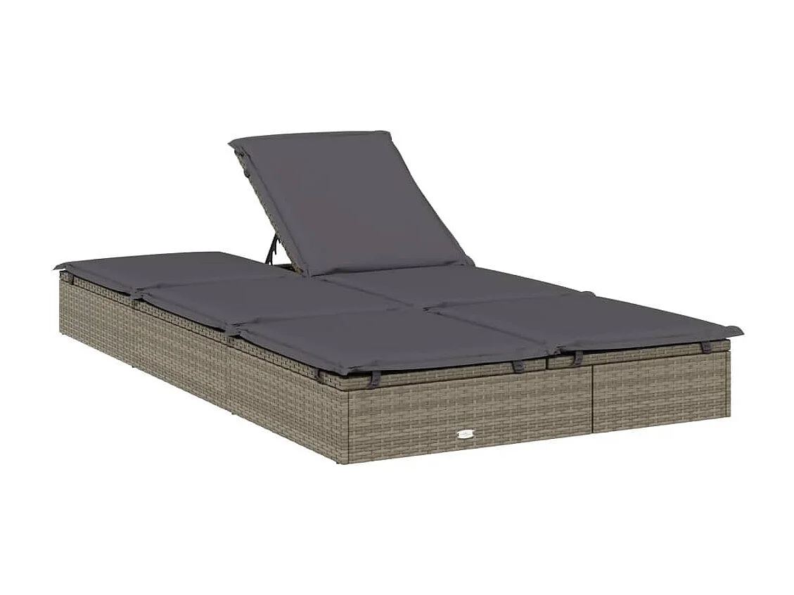 Chaise longue à 2 places avec coussins gris résine tressée