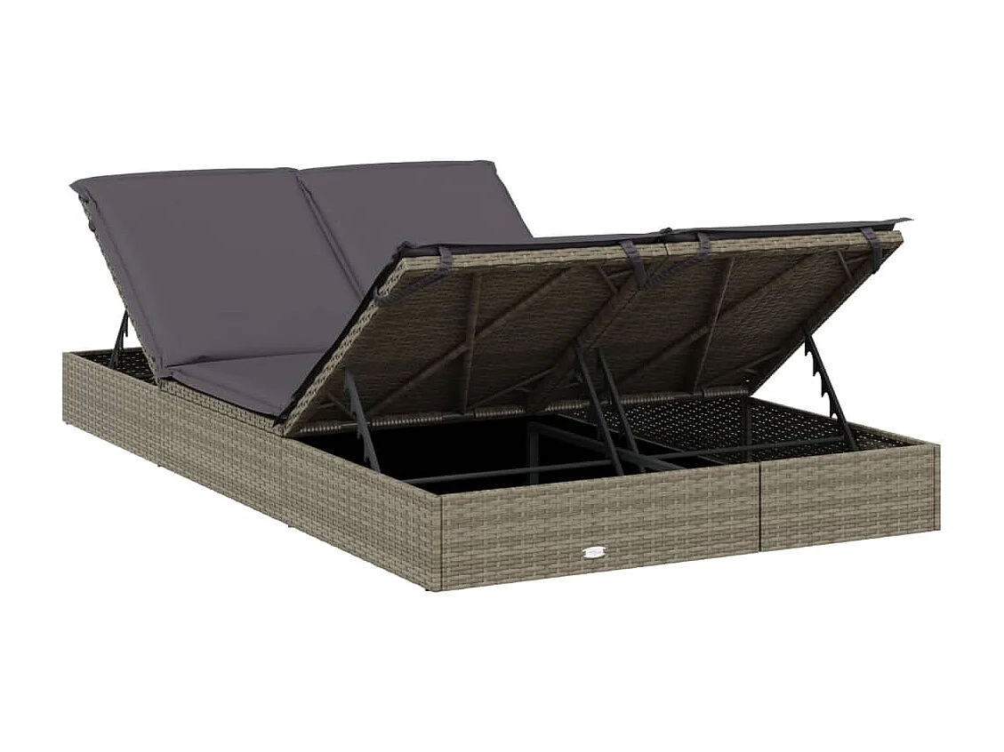 Chaise longue à 2 places avec coussins gris résine tressée