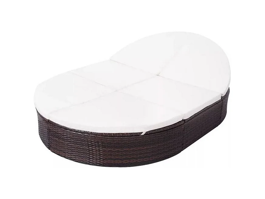 Lit de jardin polyester blanc et résine tressée marron Leffo