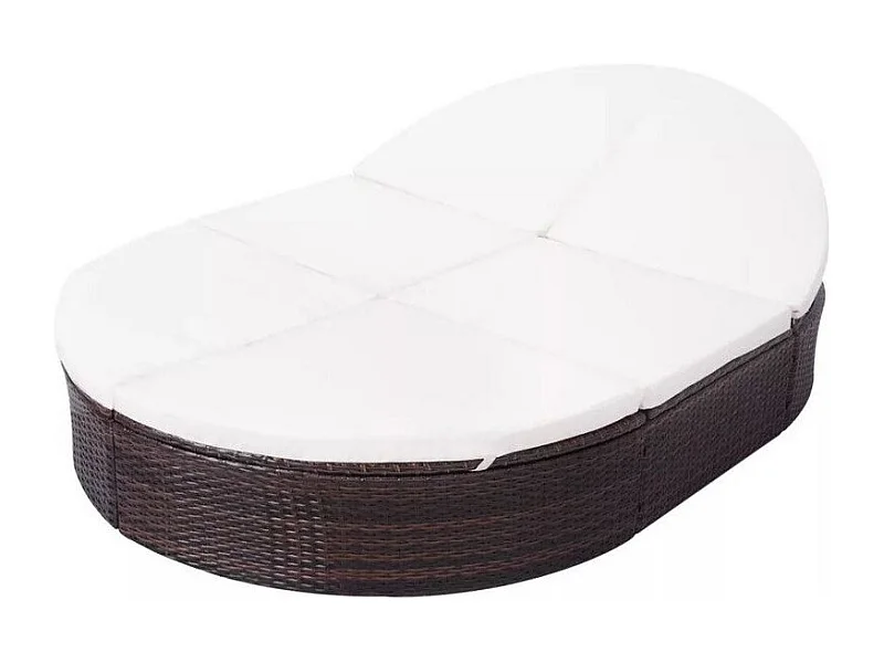 Lit de jardin polyester blanc et résine tressée marron Leffo