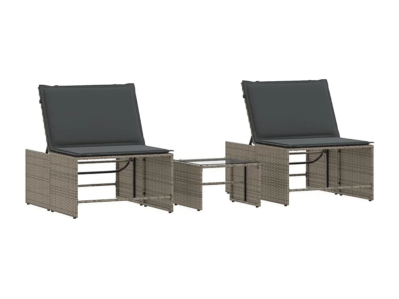 Chaises longues lot de 2 avec table gris résine tressée