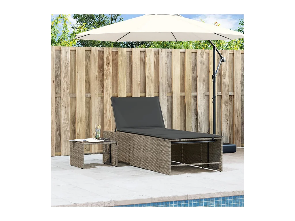 Chaises longues lot de 2 avec table gris résine tressée