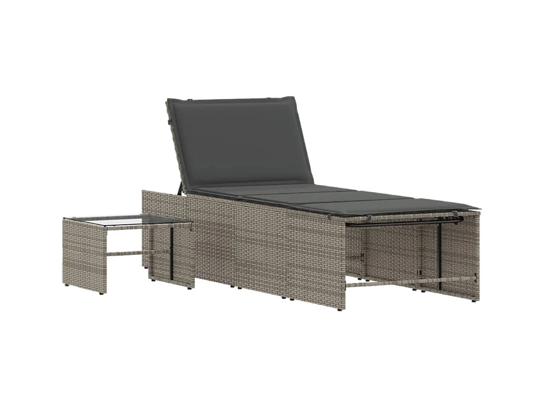 Chaises longues lot de 2 avec table gris résine tressée