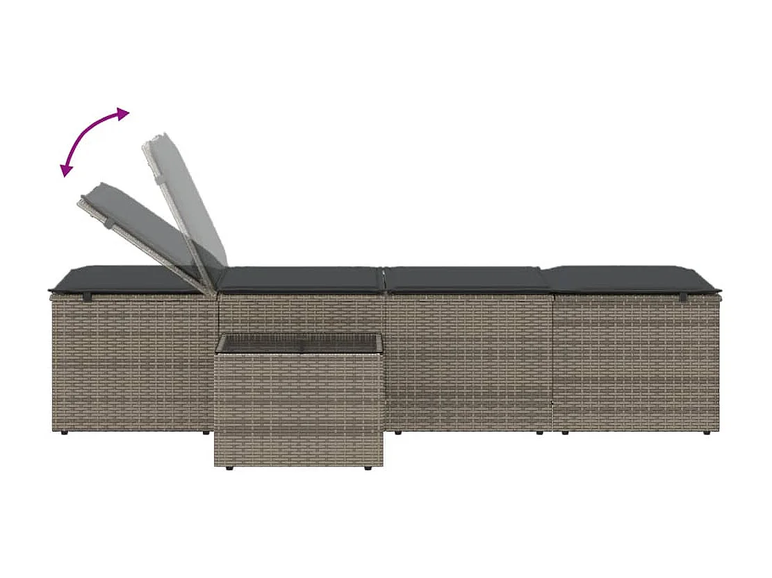 Chaises longues lot de 2 avec table gris résine tressée