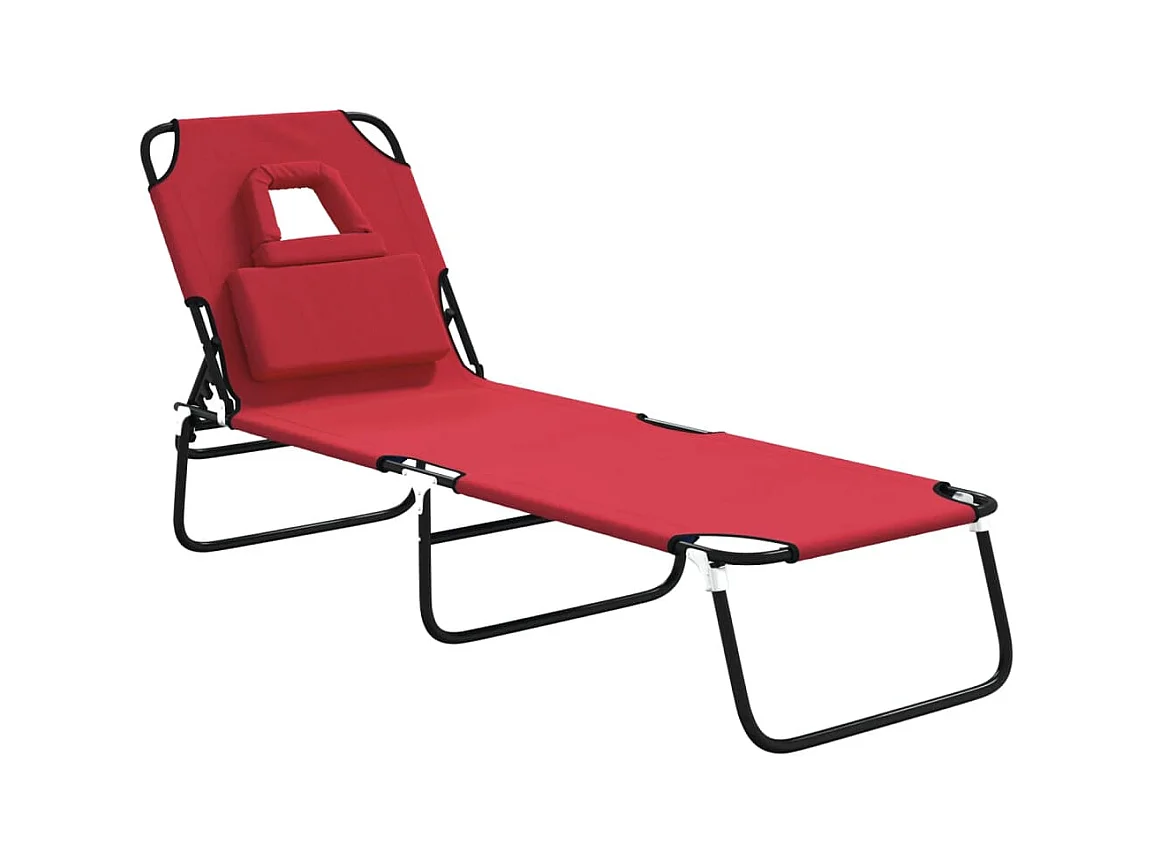 Chaise longue pliante rouge tissu oxford acier enduit de poudre