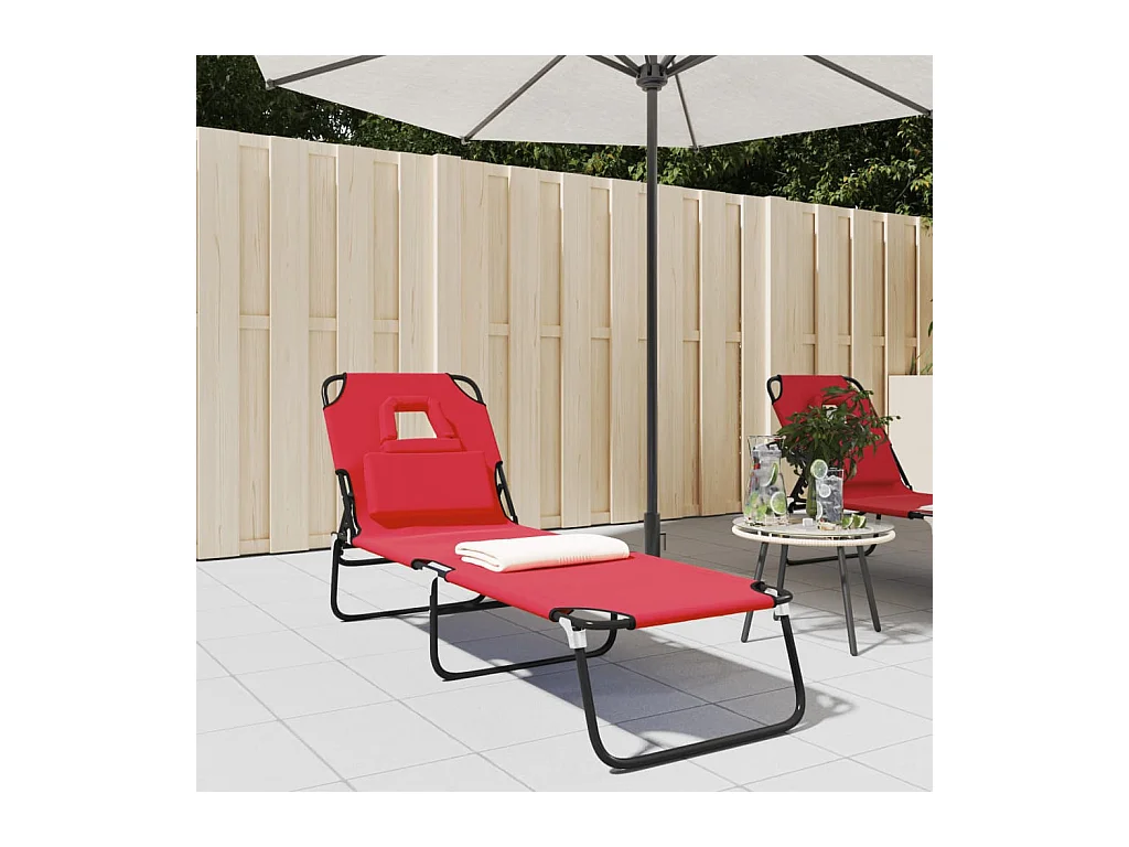 Chaise longue pliante rouge tissu oxford acier enduit de poudre