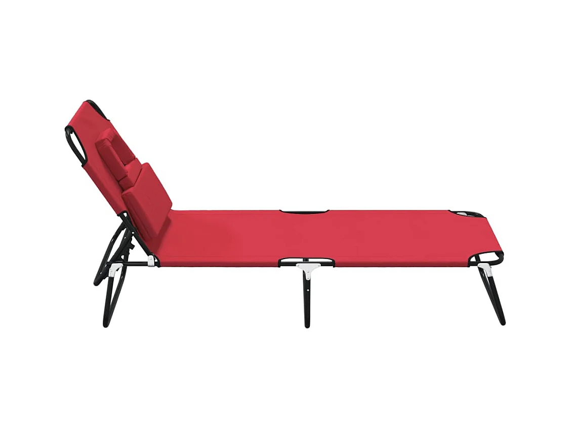 Chaise longue pliante rouge tissu oxford acier enduit de poudre