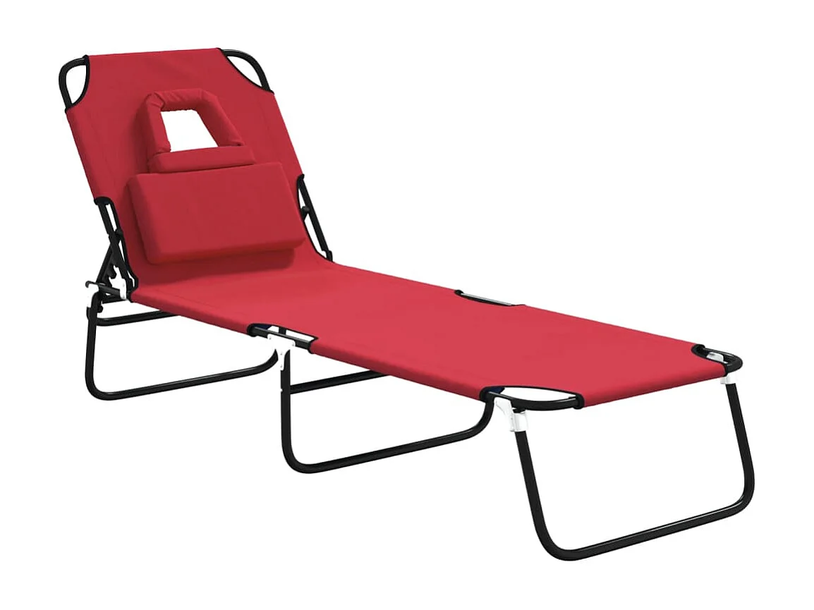 Chaise longue pliante rouge tissu oxford acier enduit de poudre