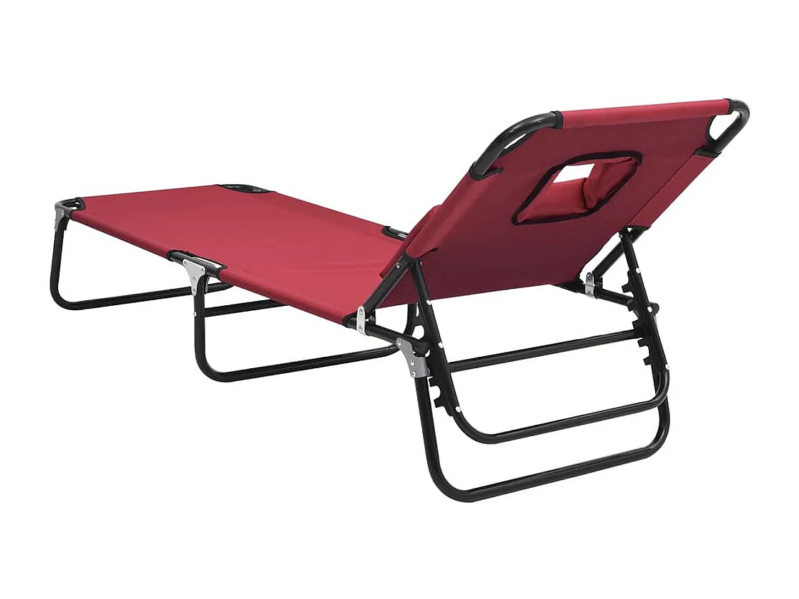 Chaise longue pliante rouge tissu oxford acier enduit de poudre