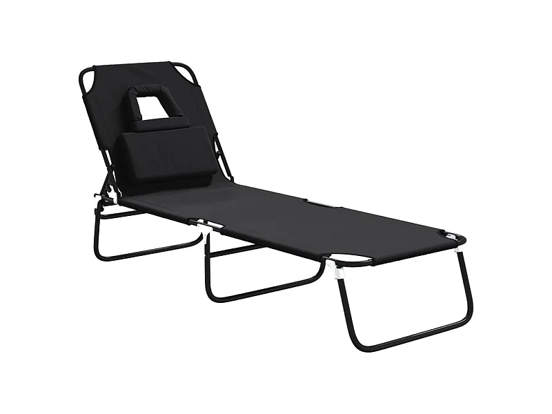 Chaise longue pliante noir tissu oxford acier enduit de poudre
