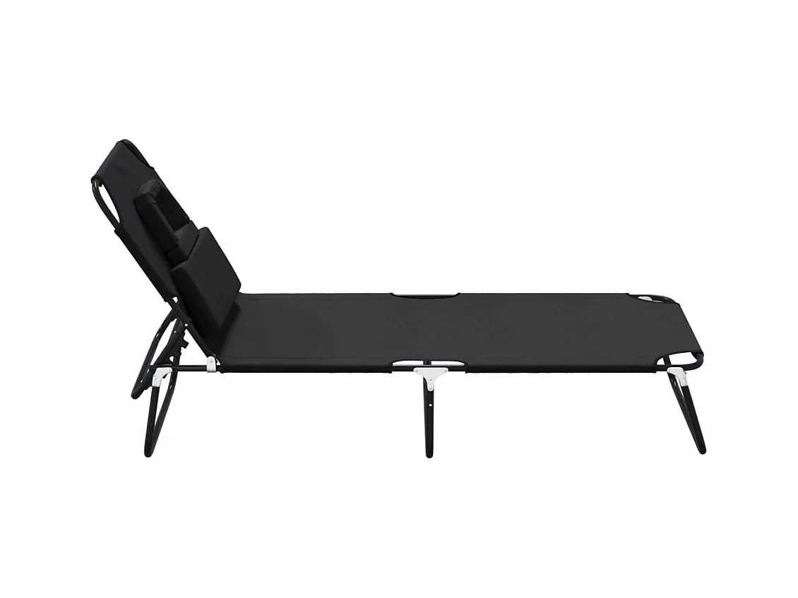Chaise longue pliante noir tissu oxford acier enduit de poudre