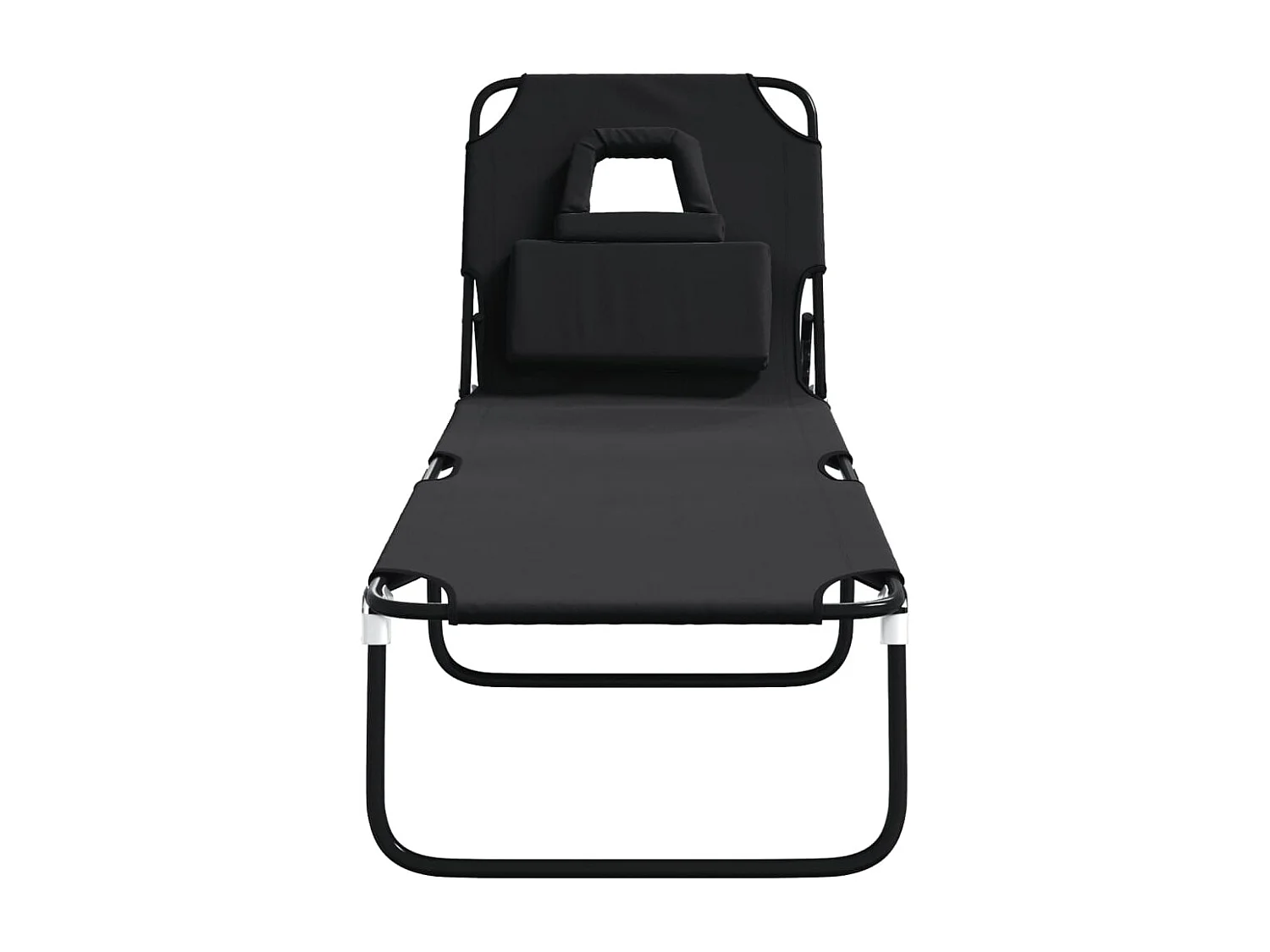 Chaise longue pliante noir tissu oxford acier enduit de poudre