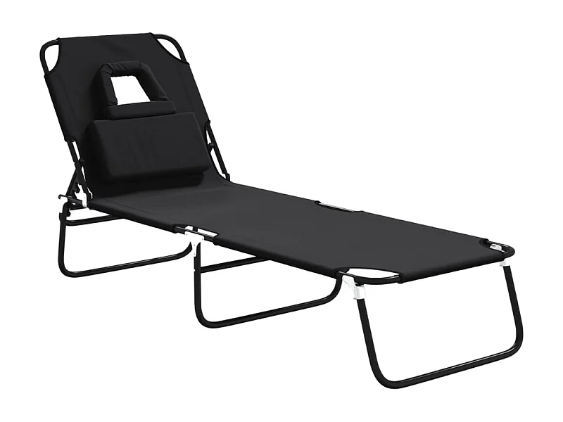 Chaise longue pliante noir tissu oxford acier enduit de poudre