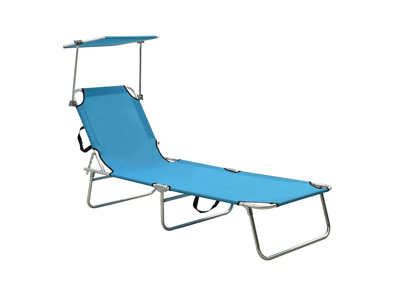 Chaise longue pliable avec auvent Bleu Aluminium 2