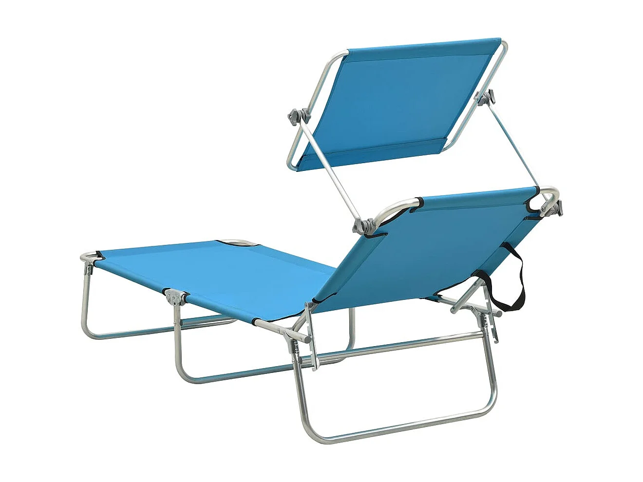 Chaise longue pliable avec auvent Bleu Aluminium 2