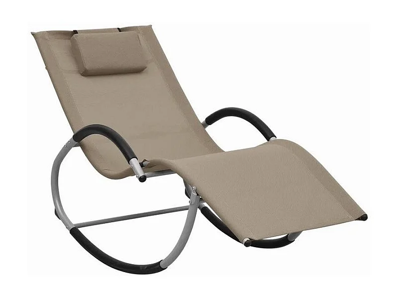 Chaise longue à bascule textilène taupe et métal gris Tinoo