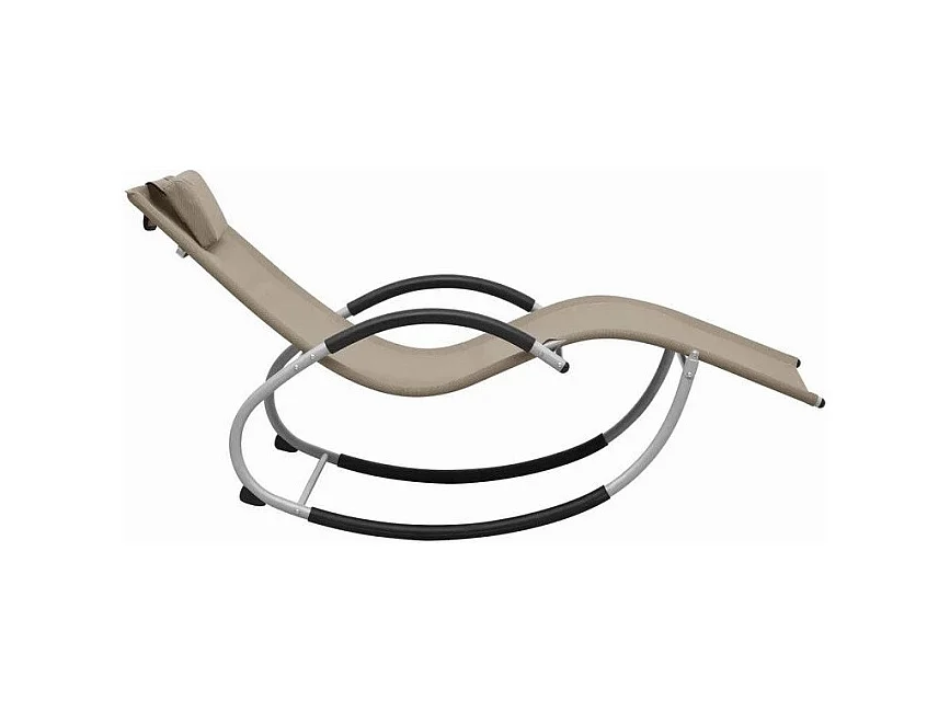 Chaise longue à bascule textilène taupe et métal gris Tinoo