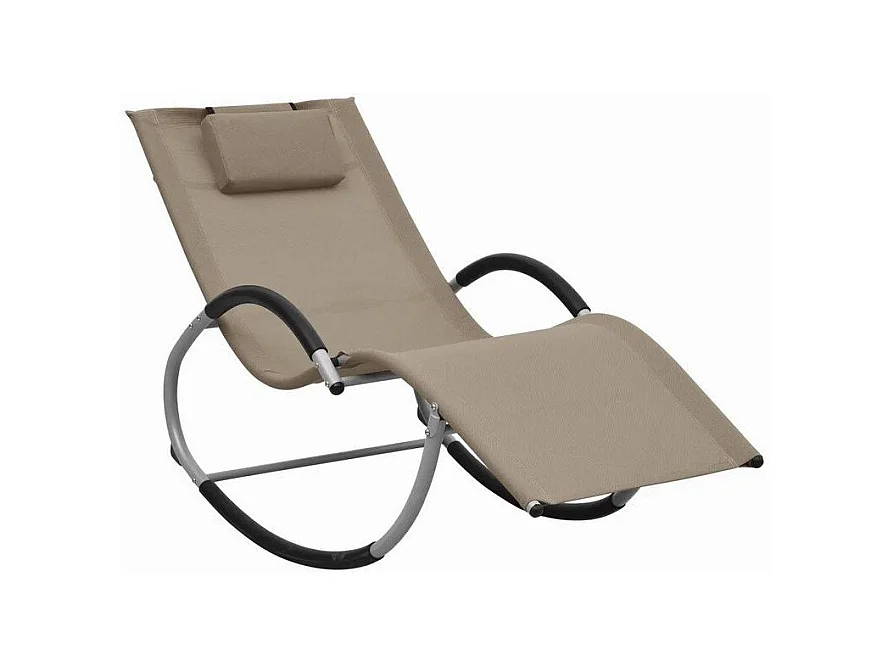 Chaise longue à bascule textilène taupe et métal gris Tinoo