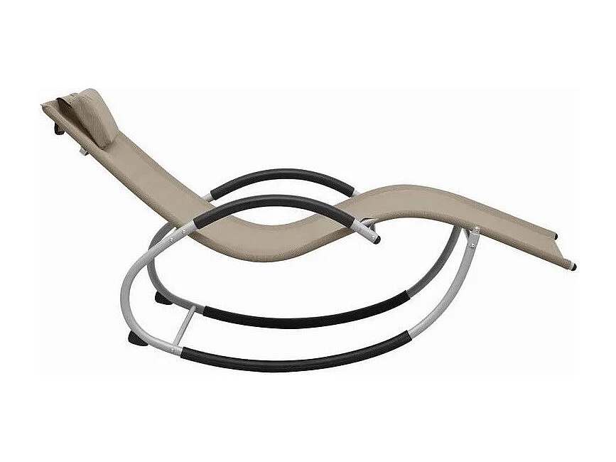 Chaise longue à bascule textilène taupe et métal gris Tinoo