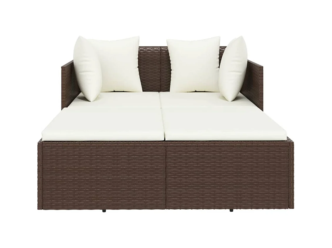 Chaise longue avec coussins marron 182x118x63 résine tressée