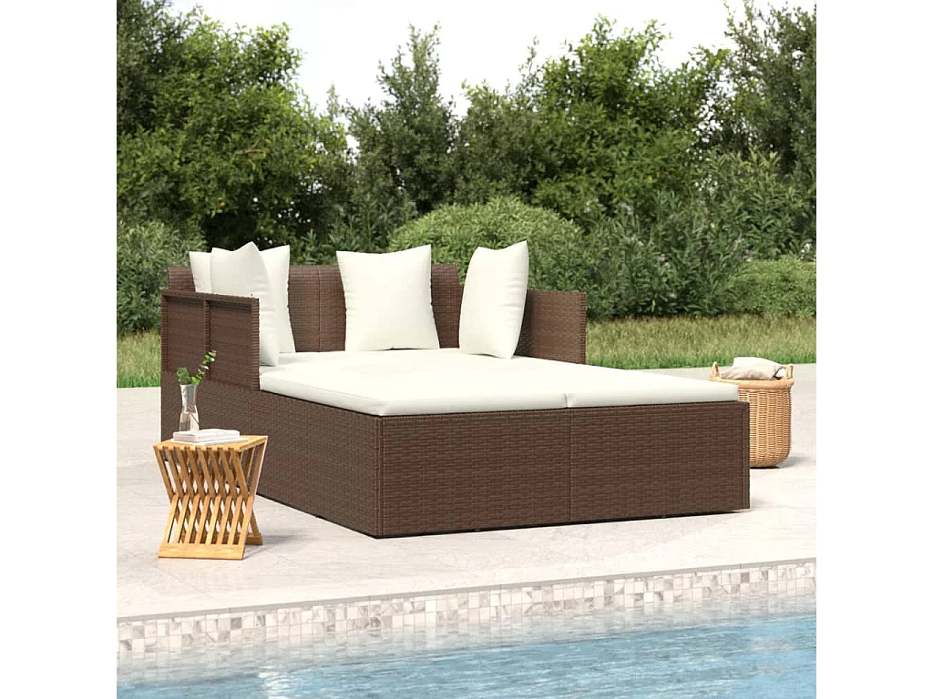 Chaise longue avec coussins marron 182x118x63 résine tressée