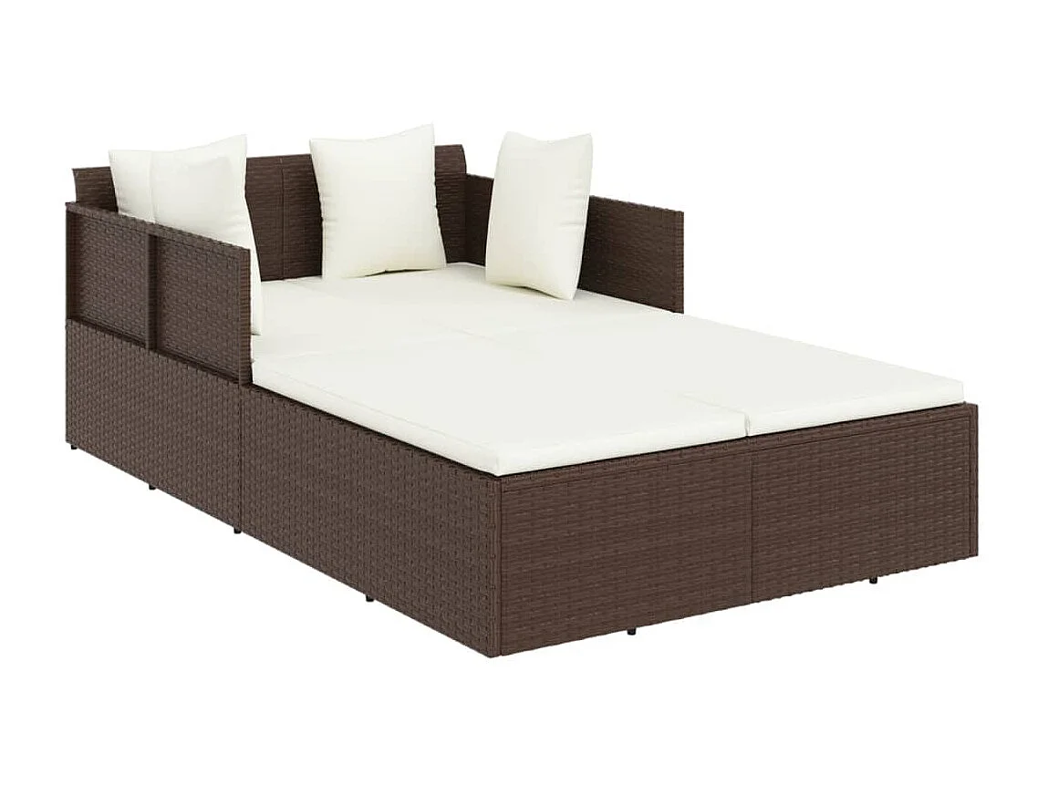 Chaise longue avec coussins marron 182x118x63 résine tressée