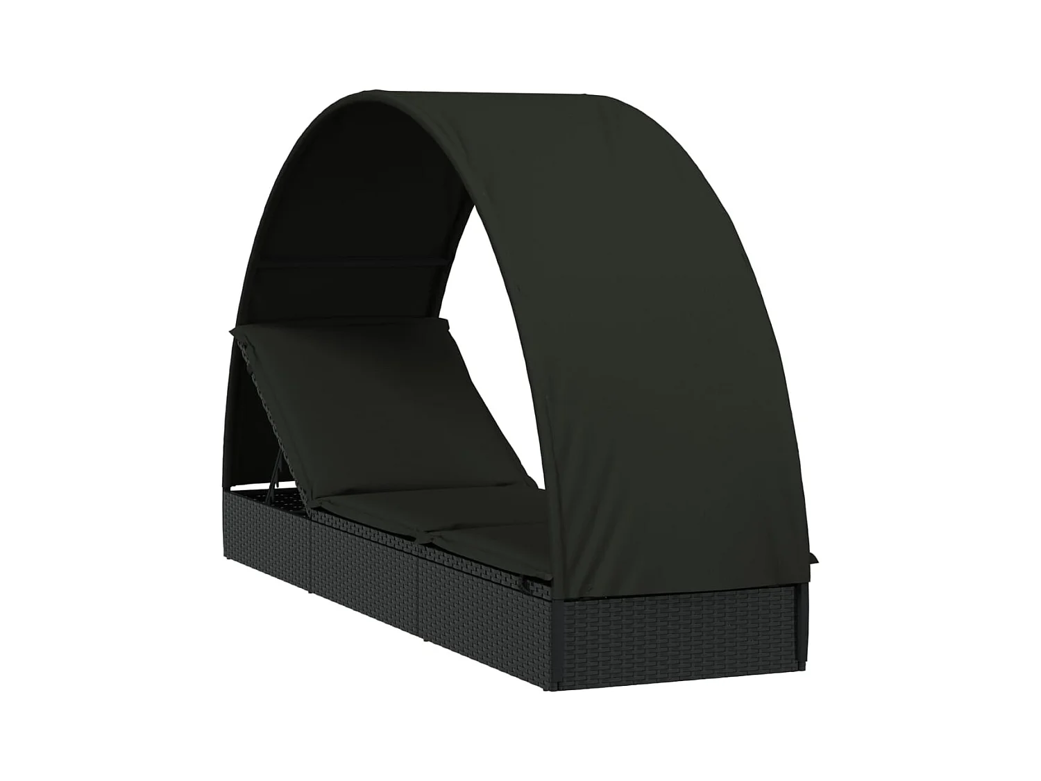 Chaise longue avec toit rond noir 211x57x140 résine tressée