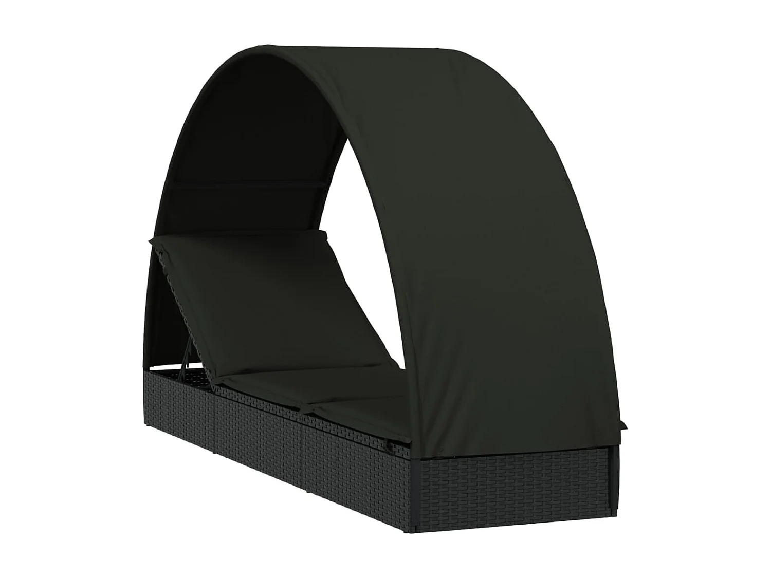Chaise longue avec toit rond noir 211x57x140 résine tressée