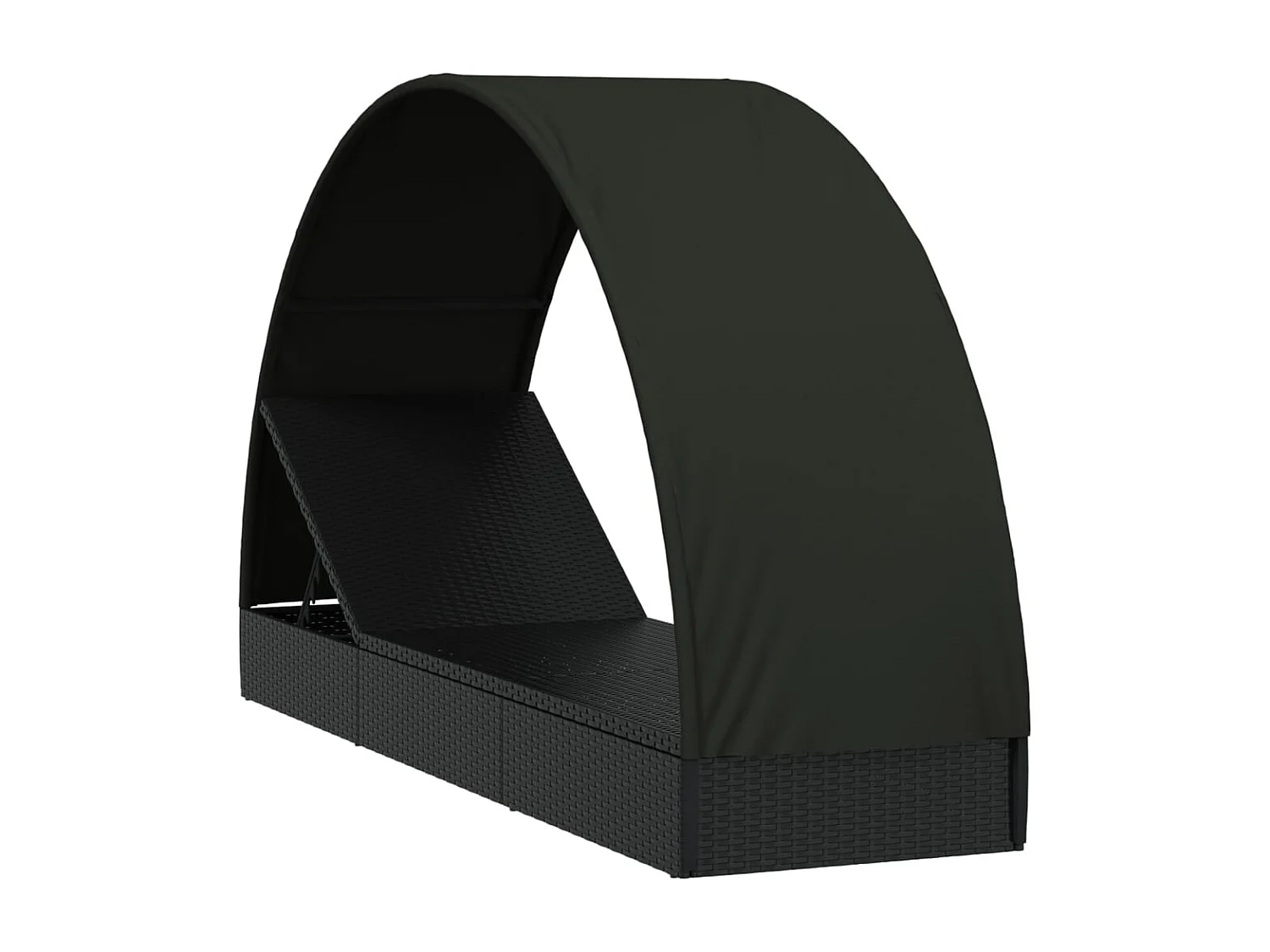 Chaise longue avec toit rond noir 211x57x140 résine tressée
