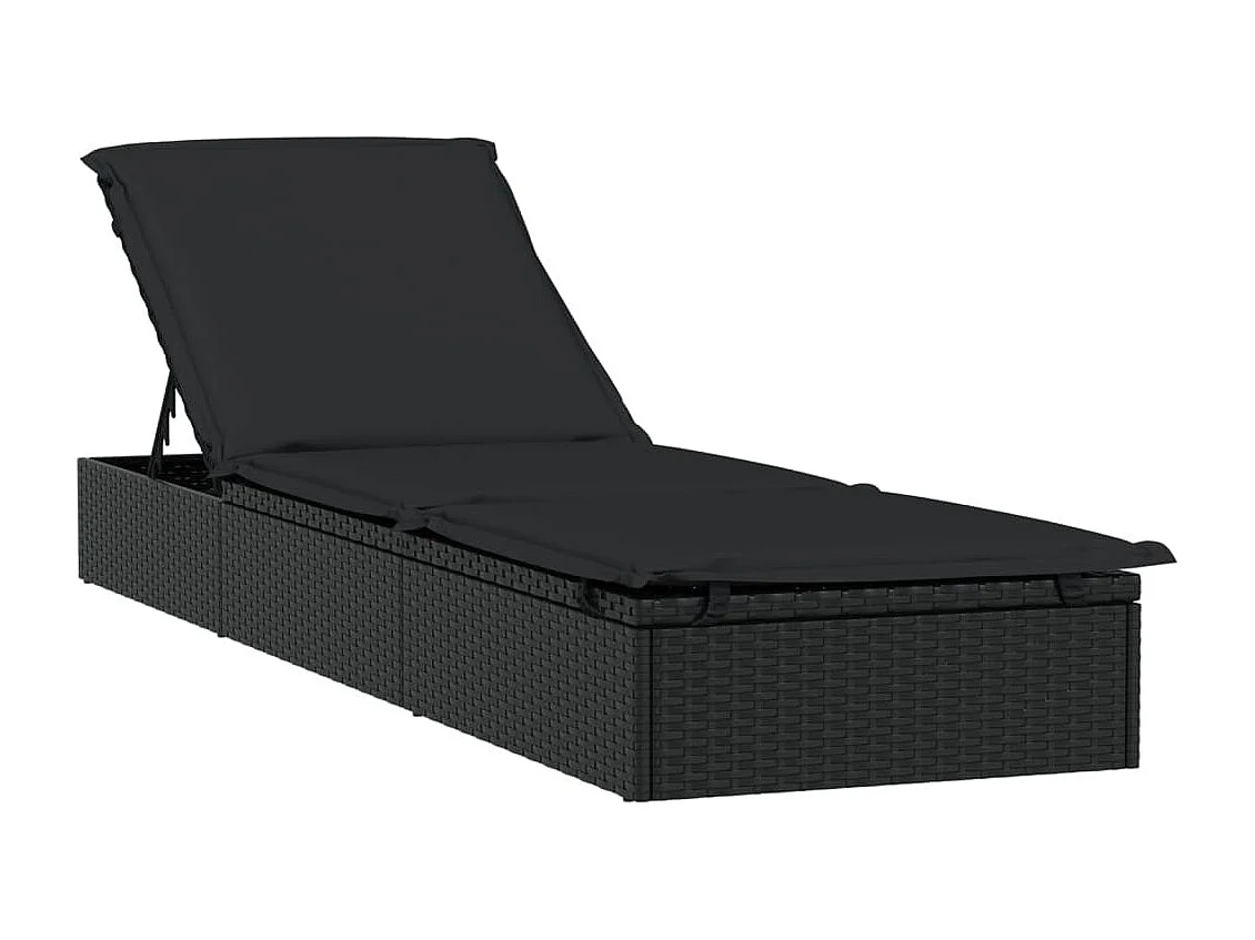 Chaise longue avec toit rond noir 211x57x140 résine tressée