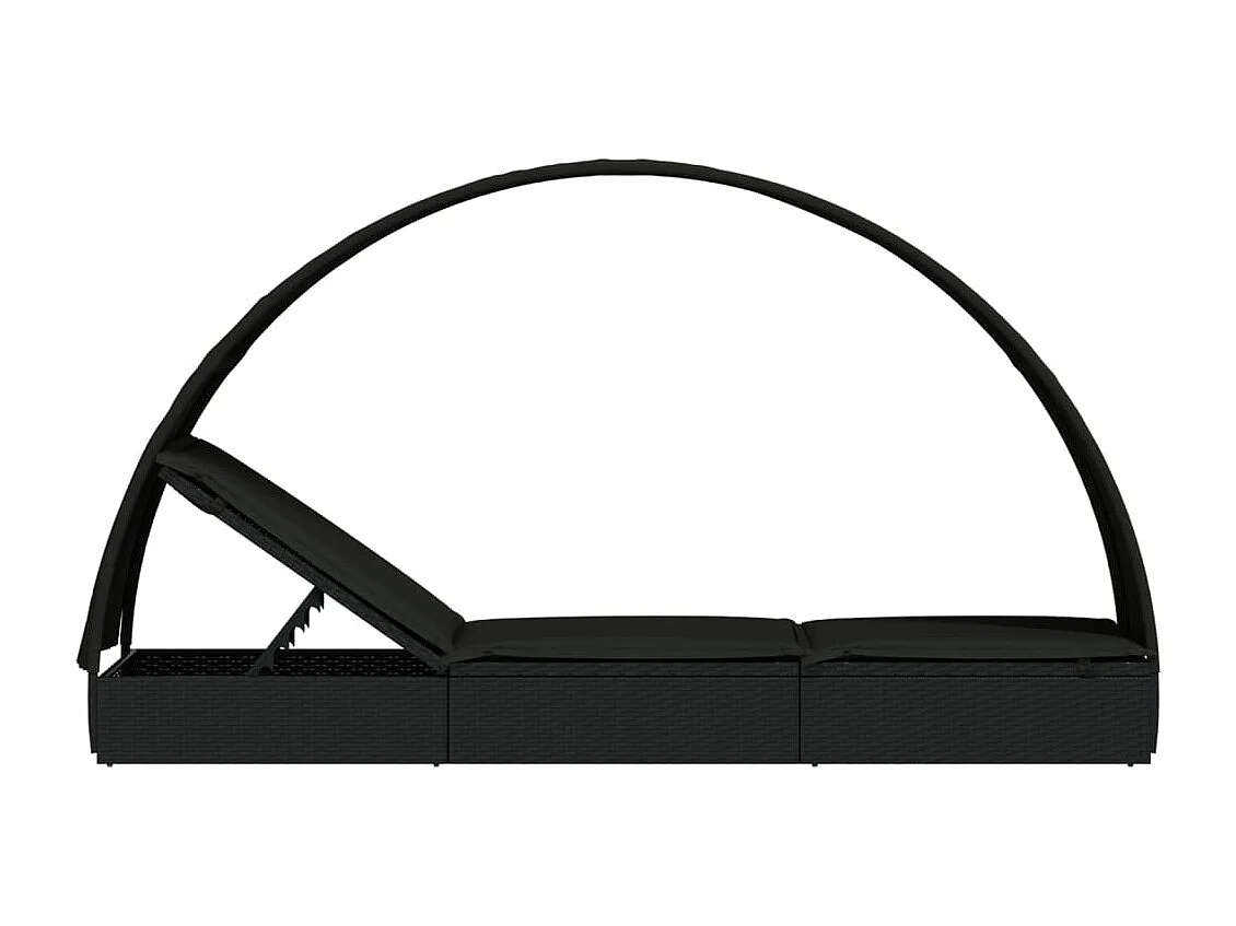 Chaise longue avec toit rond noir 211x57x140 résine tressée