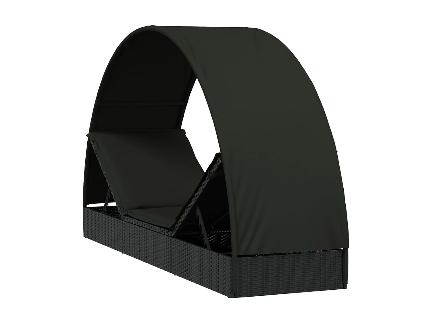 Chaise longue avec toit rond noir 211x57x140 résine tressée