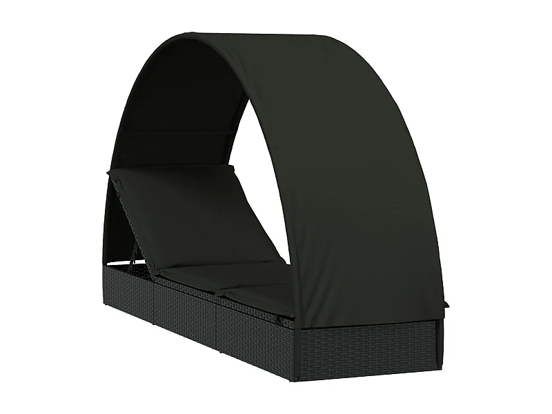 Chaise longue avec toit rond noir 211x57x140 résine tressée