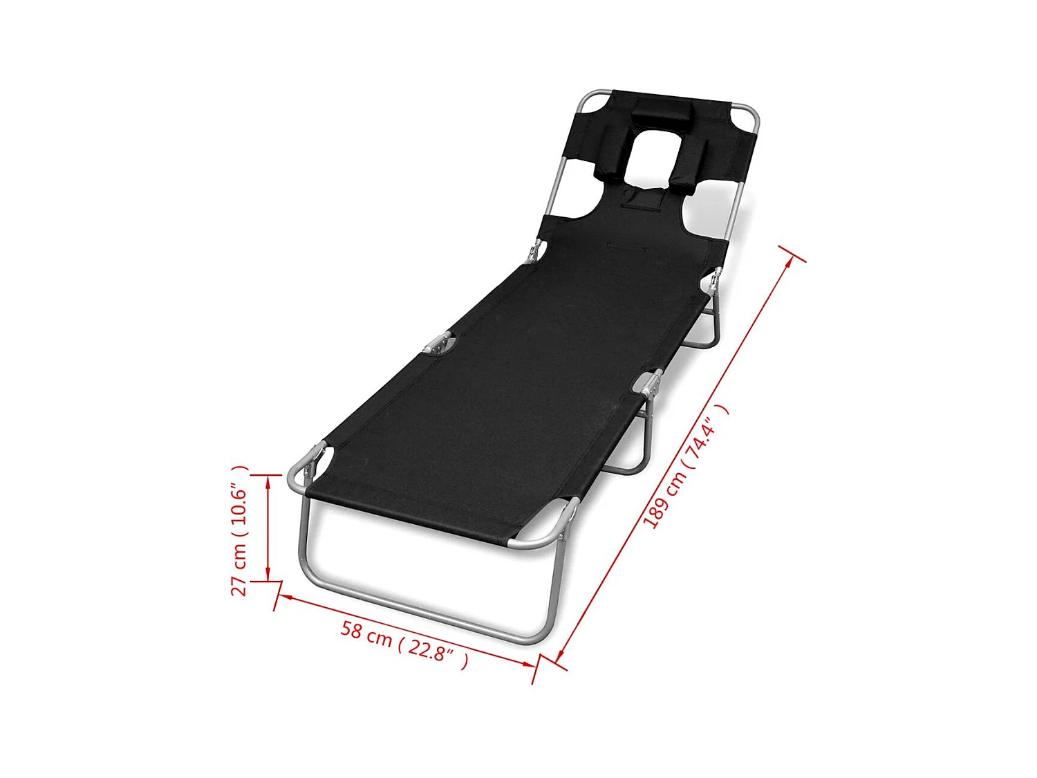 Chaise longue avec coussin de tête Acier enduit de poudre Noir