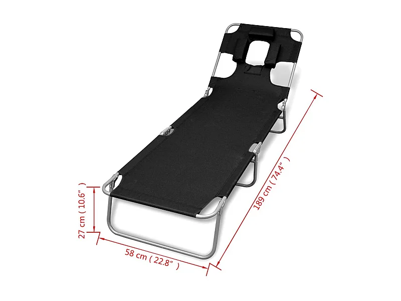 Chaise longue avec coussin de tête Acier enduit de poudre Noir