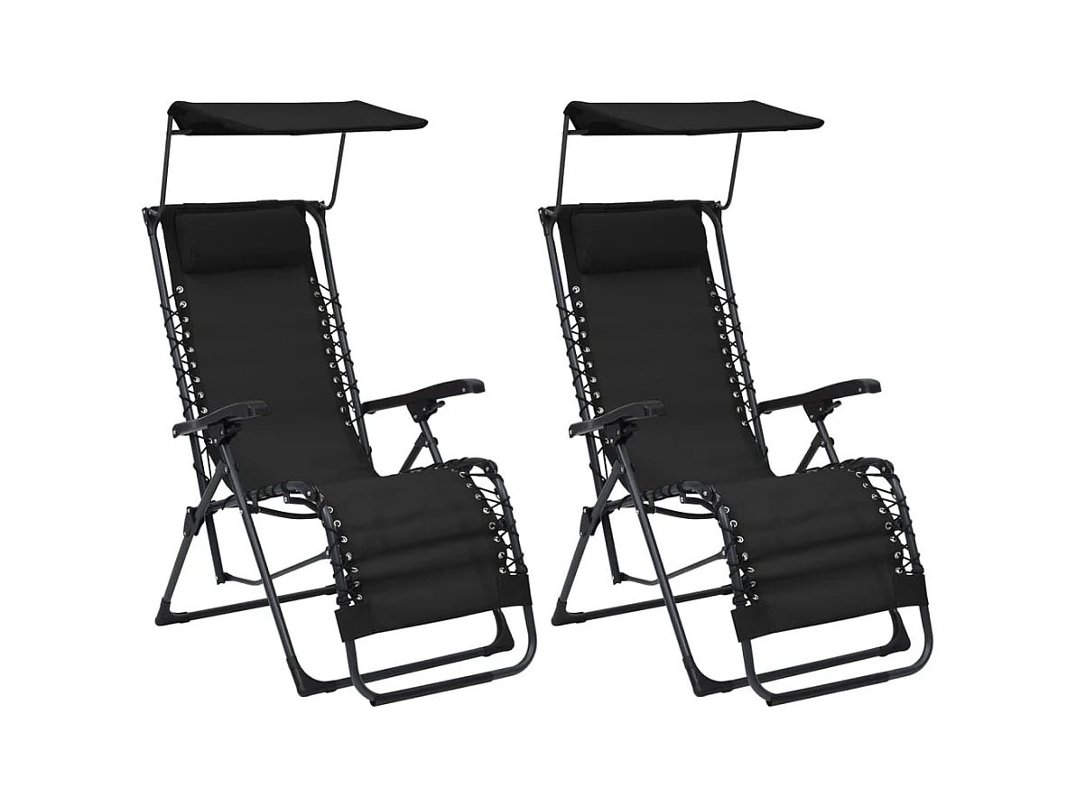 Chaises pliables de terrasse 2 pcs Textilène Noir