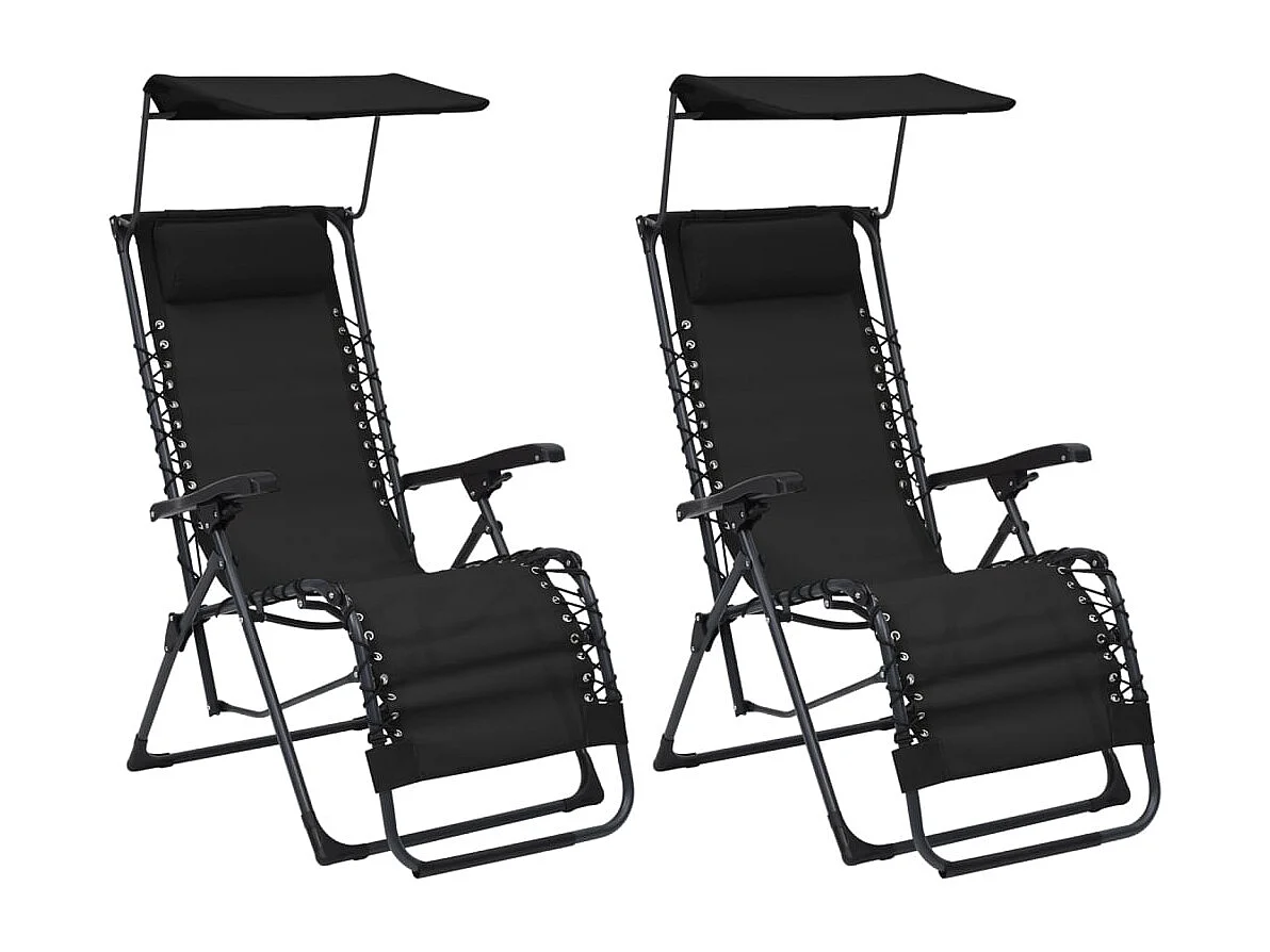 Chaises pliables de terrasse 2 pcs Textilène Noir